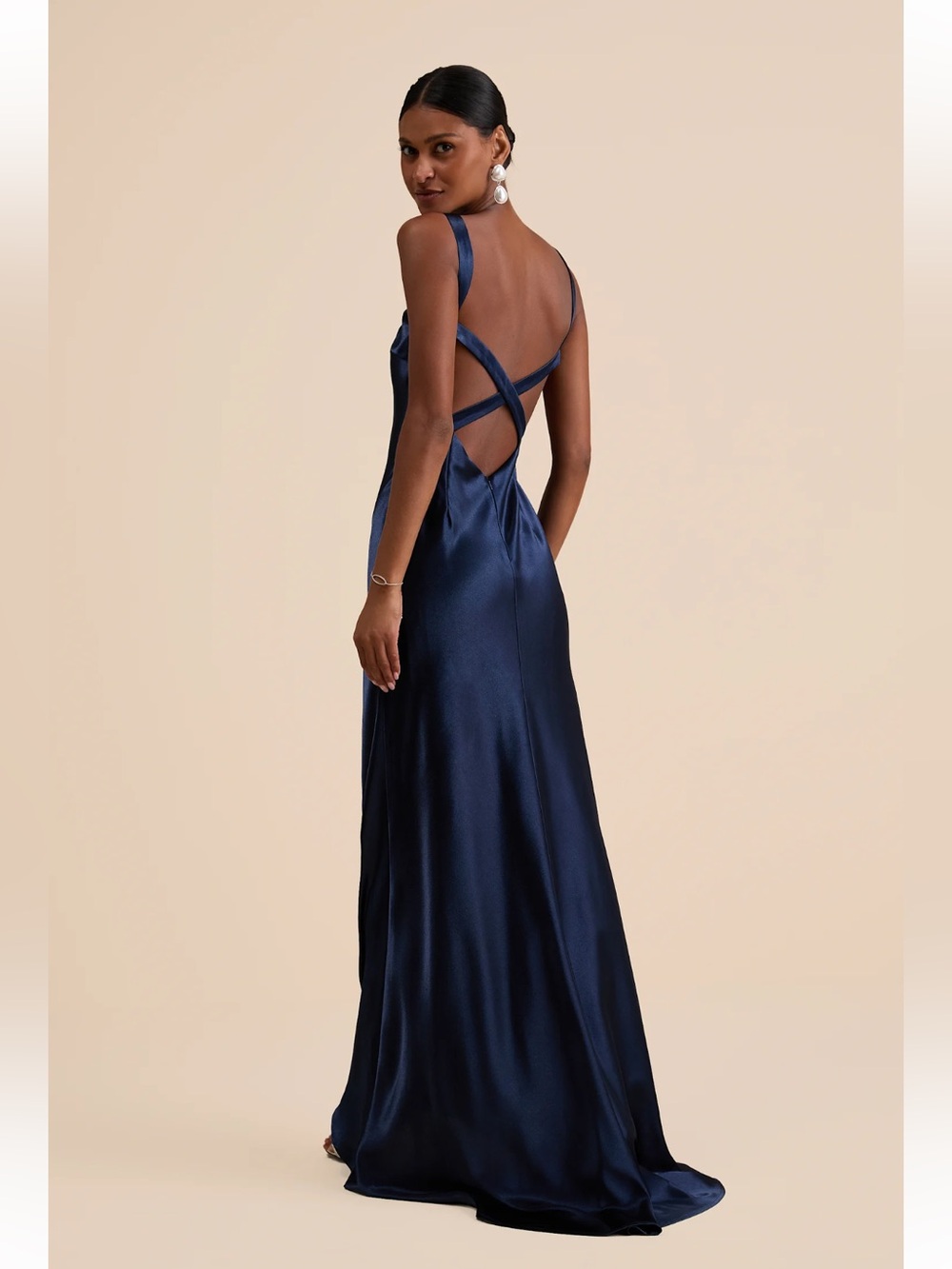 Lulus Perfectly Classy Navy Satin Strappy Maxi Dress